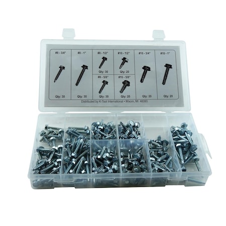 K-Tool International Hex Head Washer Hex Head Washer Drill Assortment Kit, 200, 200 PCS KTI00085